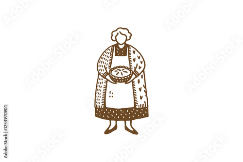 Hand-drawn minimalistic grandma with pie	