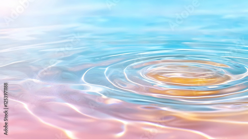 Pastel water ripples, sunlit surface, calm background, ideal for wellness