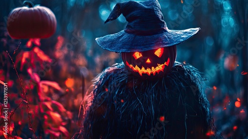 close up of a halloween pumkin on halloween background, scarry halloween scenery