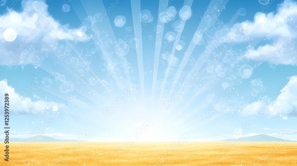 Sunrise Over Golden Field With Clouds And Rays Sunrise Over Golden Field With Clouds And Rays