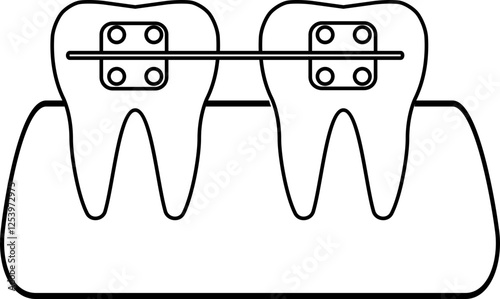 Illustration of teeth with braces icon