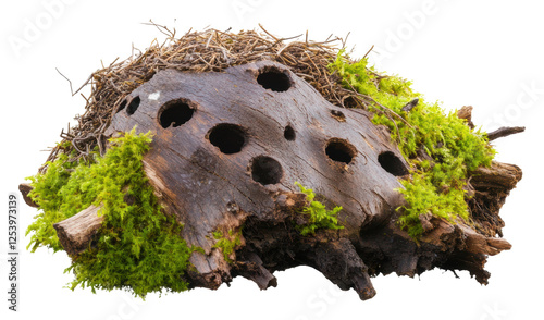 Woodland with moss and woodpecker holes photo