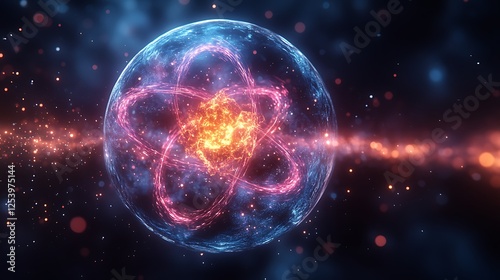 An immersive view of molecular fusion with swirling neon tendrils of energy