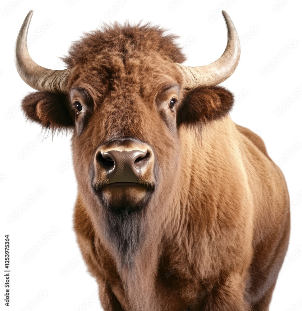 Bison on white background, facing forward Bison on white background, facing forward