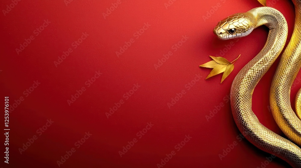Obraz premium Golden Snake On Red Background