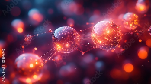 A surreal visualization of molecules in a colorful floating state of quantum motion