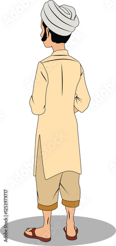 A simple village man back three quarter view cartoon character design
