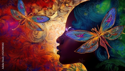 abstract background with butterfly on female face