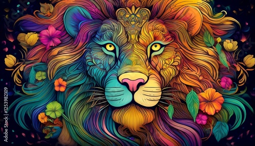 lion head art style illustration