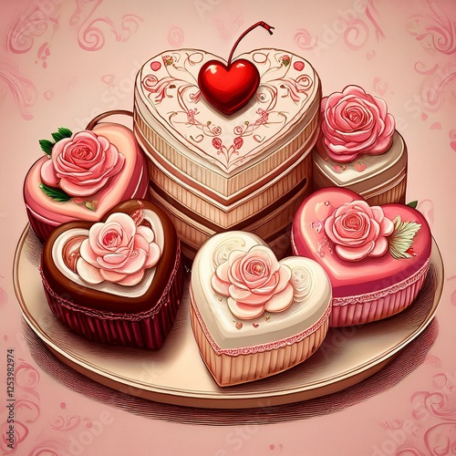 heart shaped cakes with roses cream