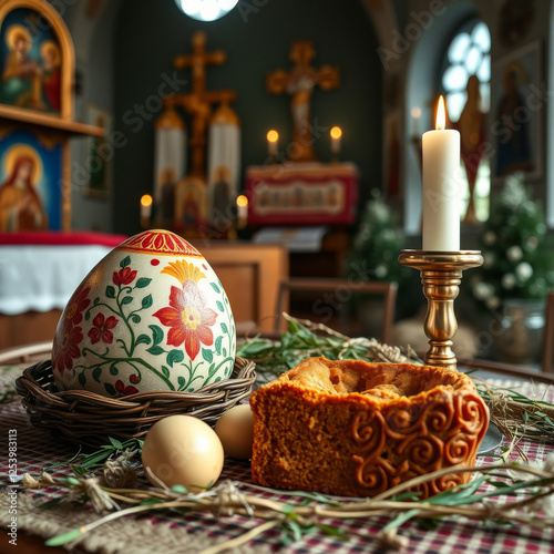 Traditional Easter Celebration in an Orthodox Church. Generated AI.