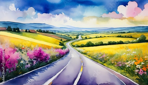 landscape with road and blue sky