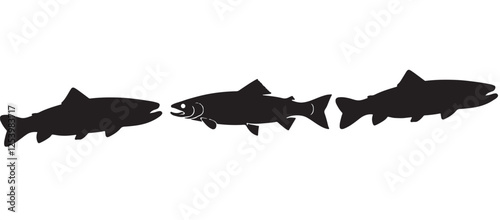 Black silhouette Brook Trout of fish, Animal Icons, Fish Bundle, Sea life, Under the Ocean