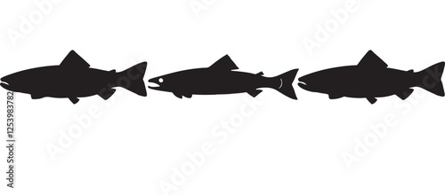 Black silhouette Brook Trout of fish, Animal Icons, Fish Bundle, Sea life, Under the Ocean