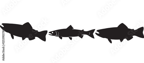 Black silhouette Brook Trout of fish, Animal Icons, Fish Bundle, Sea life, Under the Ocean