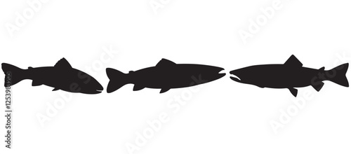 Black silhouette Brook Trout of fish, Animal Icons, Fish Bundle, Sea life, Under the Ocean