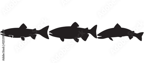Black silhouette Brook Trout of fish, Animal Icons, Fish Bundle, Sea life, Under the Ocean
