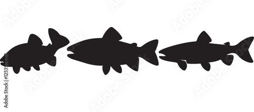 Black silhouette Brook Trout of fish, Animal Icons, Fish Bundle, Sea life, Under the Ocean