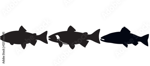Black silhouette Brook Trout of fish, Animal Icons, Fish Bundle, Sea life, Under the Ocean