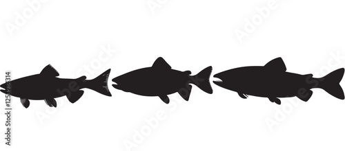 Black silhouette Brook Trout of fish, Animal Icons, Fish Bundle, Sea life, Under the Ocean