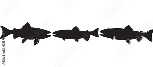 Black silhouette Brook Trout of fish, Animal Icons, Fish Bundle, Sea life, Under the Ocean