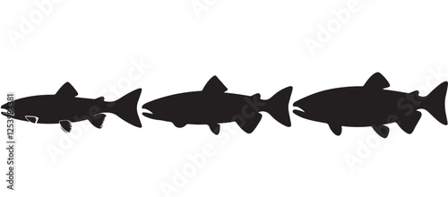 Black silhouette Brook Trout of fish, Animal Icons, Fish Bundle, Sea life, Under the Ocean