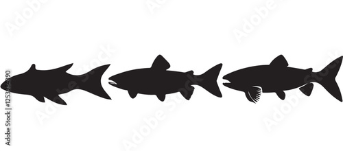 Black silhouette Brook Trout of fish, Animal Icons, Fish Bundle, Sea life, Under the Ocean
