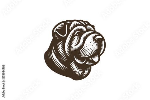 Obraz na plátně Shar Pei dog head logo, simple black vintage engraving style icon