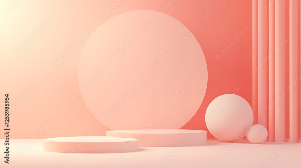 Fototapeta premium Abstract Pastel Pink Background With Cylinders And Spheres