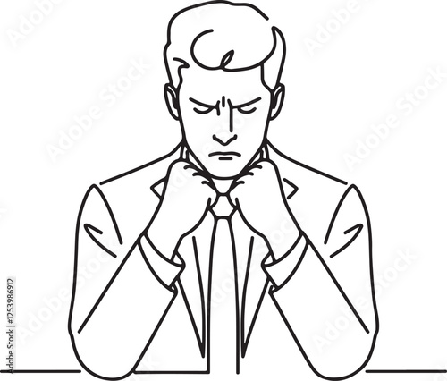 Tensed Corporate Worker Line Art – Black & White Vector