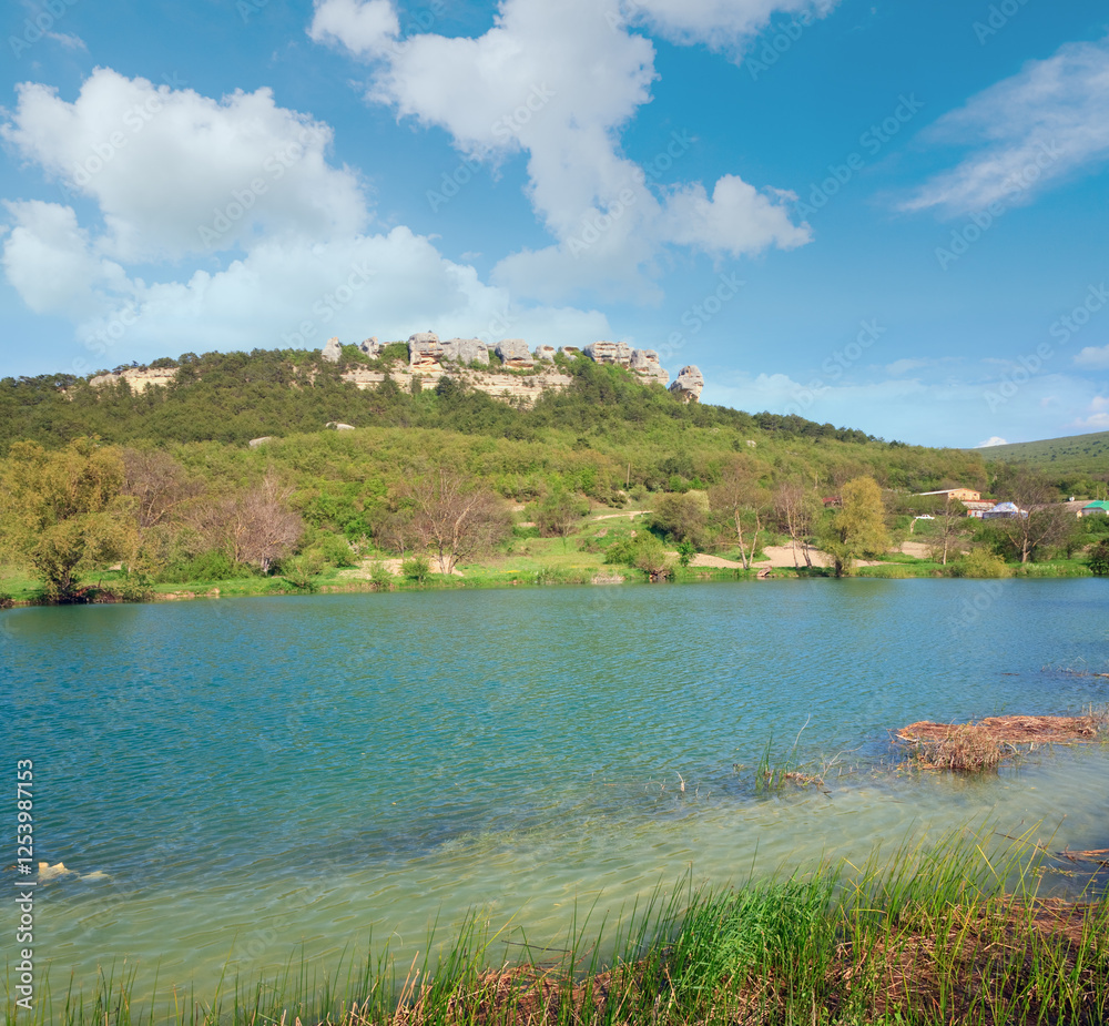 Beautiful lake and spring rocks mountain behind (Crimea, Ukraine) Beautiful lake and spring rocks mountain behind (Crimea, Ukraine)
