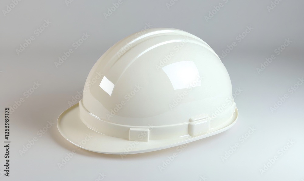 Fototapeta premium White hard hat safety equipment, studio shot, construction site background, safety regulations