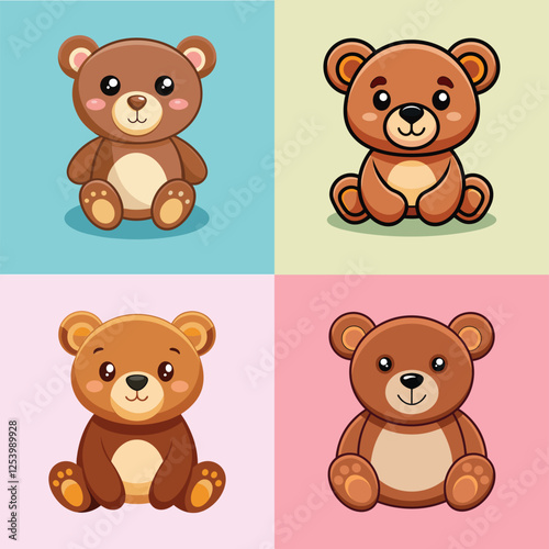 Teddy Bear Cartoon Set vector illustration