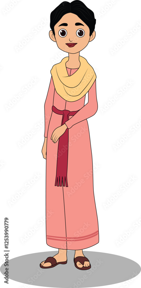 Village teen girl front three quarter pose cartoon character design Village teen girl front three quarter pose cartoon character design