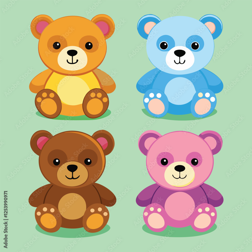 Fototapeta premium Teddy Bear Cartoon Set vector illustration
