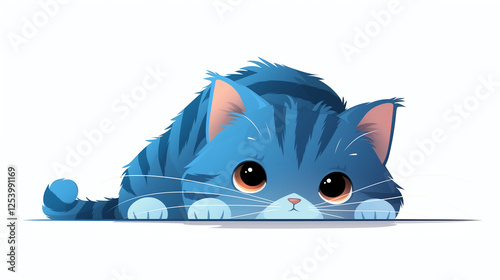 Cute blue striped cat lying low and observing its surroundings with big expressive eyes in a playful mood photo