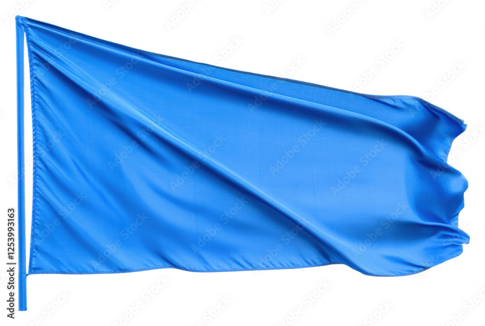 Bright blue flag fluttering on a pole in the wind Bright blue flag fluttering on a pole in the wind