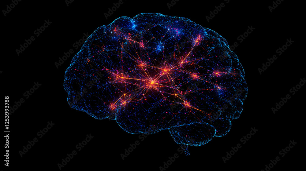Conceptual brain with glowing neural network. Neural Network Consciousness. Illustration Conceptual brain with glowing neural network. Neural Network Consciousness. Illustration