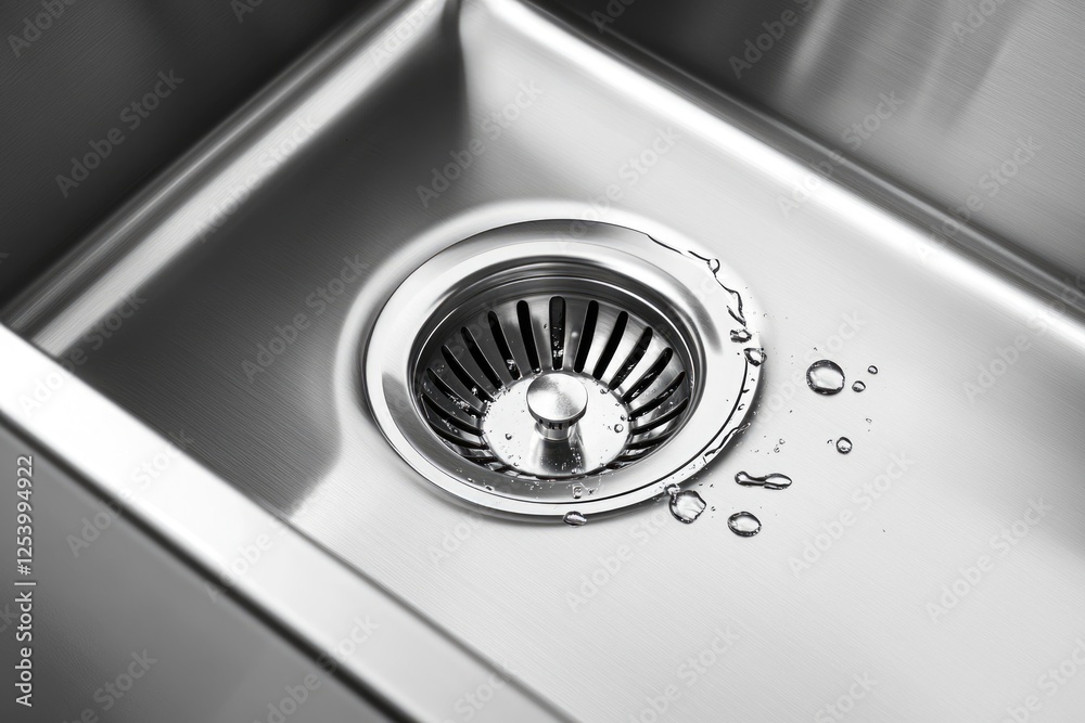 Crisp Water Flowing Down a Shiny Stainless Steel Sink in a Modern Kitchen Crisp Water Flowing Down a Shiny Stainless Steel Sink in a Modern Kitchen