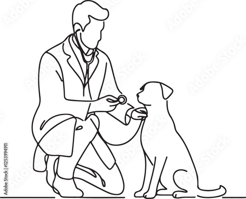 Vet and Dog Line Drawing – Professional Veterinary Vector Art