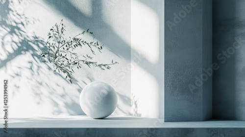 Obraz na płótnie Minimalist shadow play with a sphere and leaves w salonie