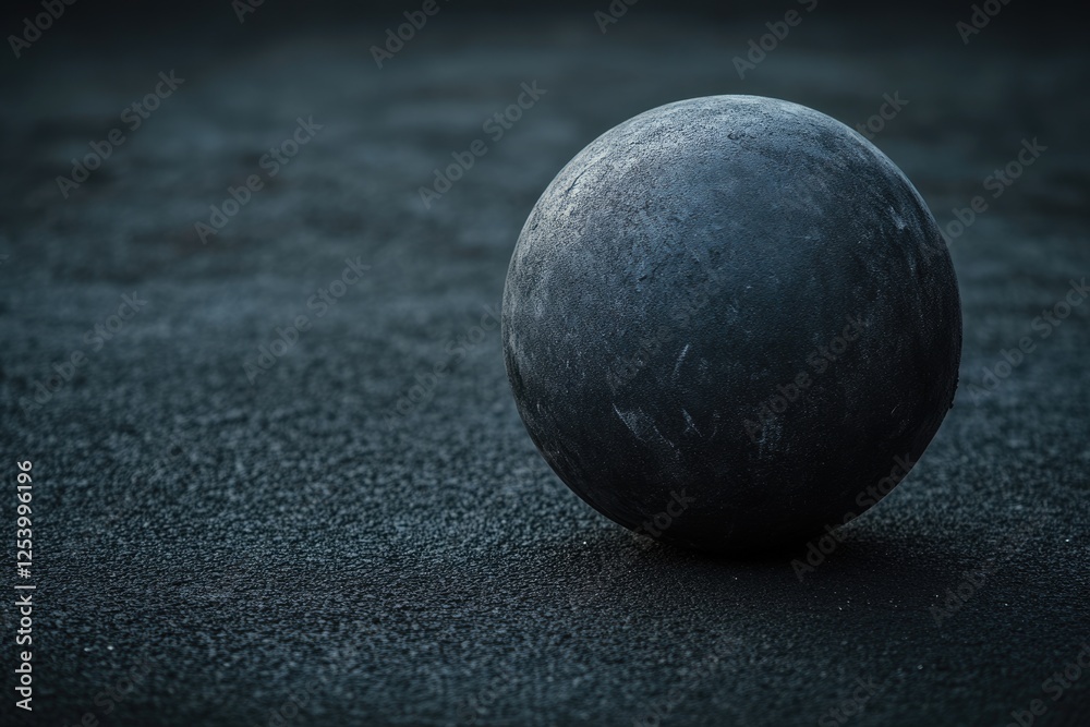 Solitary Weighted Med Ball on Gym Floor with Dark Backdrop for Fitness Enthusiasts Solitary Weighted Med Ball on Gym Floor with Dark Backdrop for Fitness Enthusiasts