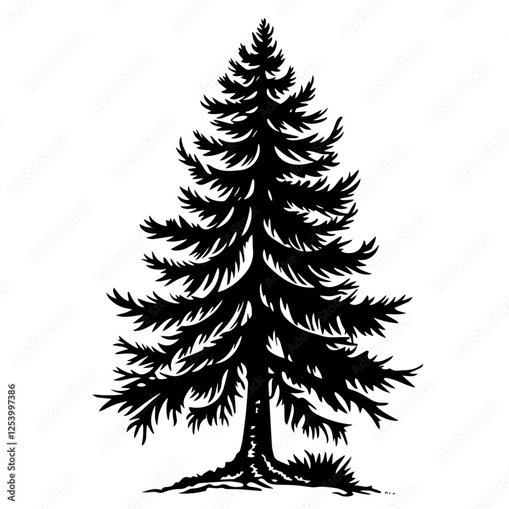 Obraz premium pine tree silhouette black and white vector
