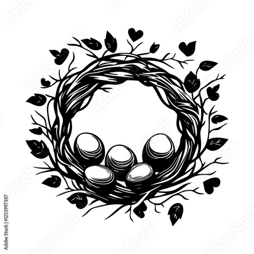 decorative wreath with eggs black and white vector