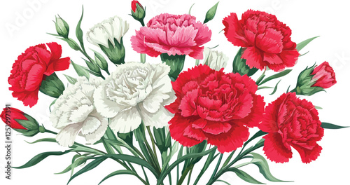 Watercolor carnation floral design or vector ornaments