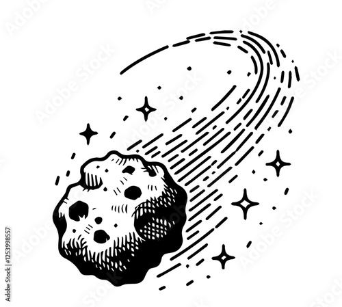 Meteor vector – space rock with glowing tail illustration