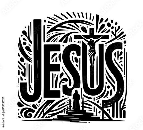 Jesus vector – typography with Christian cross illustration