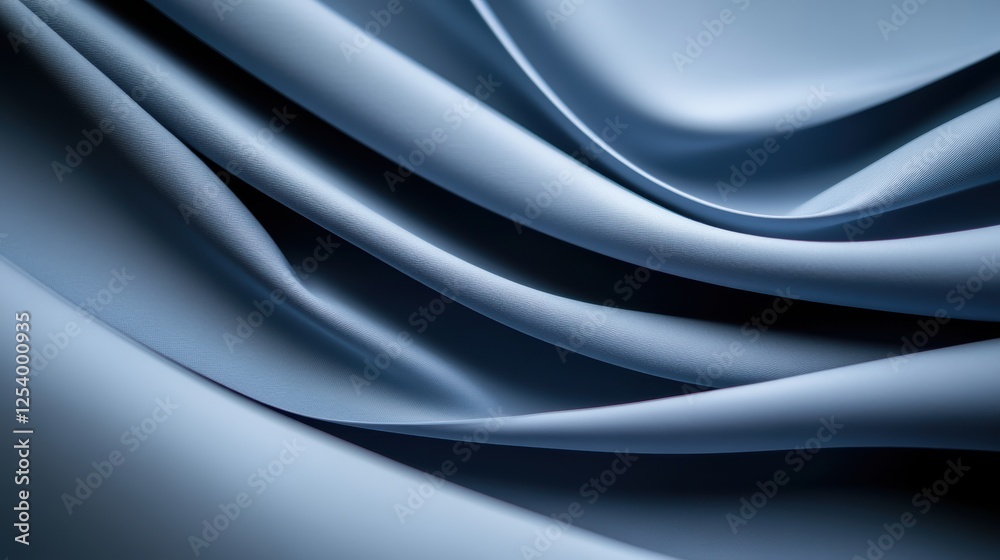 Fototapeta premium Soft, flowing blue fabric creates an elegant and serene atmosphere, perfect for backgrounds in fashion or interior design concepts, conceptual art, or product showcases,