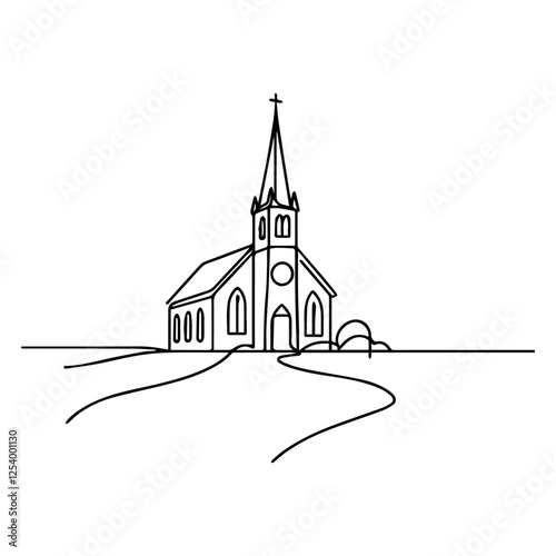 elegant continuous line drawing of church