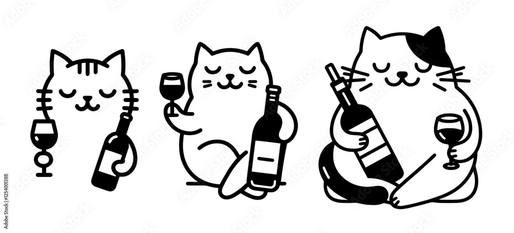 Naklejka premium cute cats with wine vector illustration